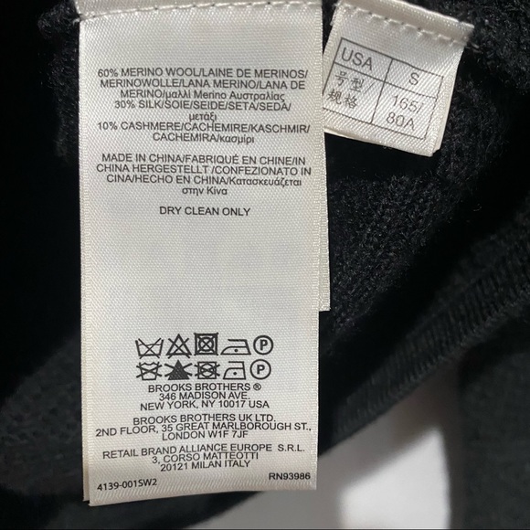 Brooks Brothers Black Merino Wool Silk Cashmere Blend Sweater Small - Picture 7 of 8